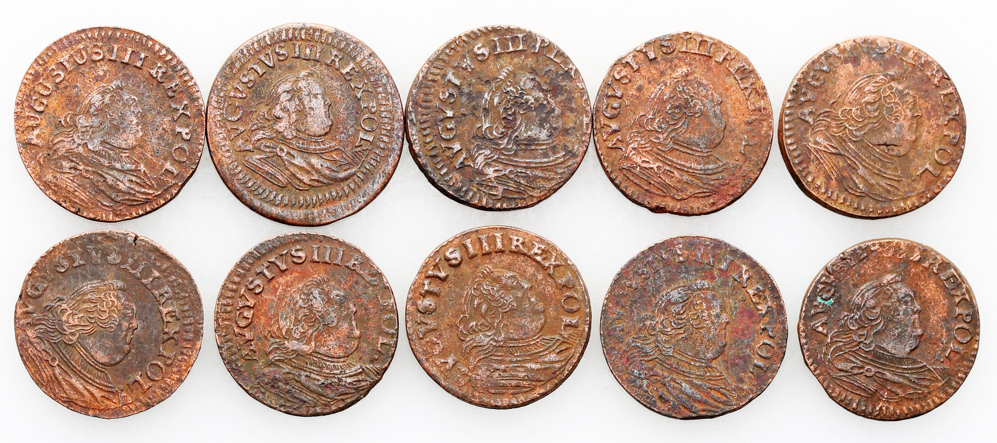 August III Sas. Grosz 1754-1755, zestaw 10 monet